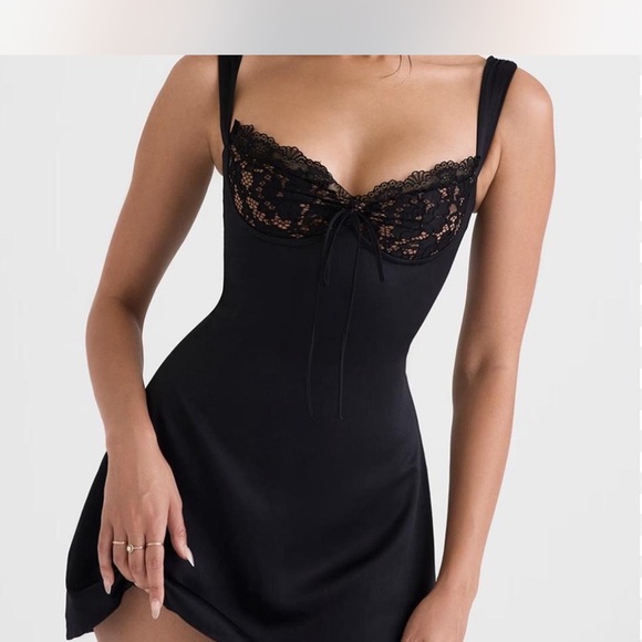 House of CB Dresses & Skirts - NWOT House of CB Adriana Black Lace-Trim Mini Dress